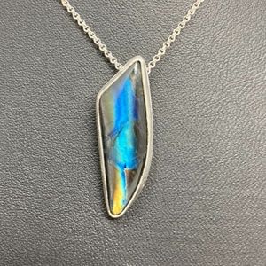 Handmade Silver Pendant with Spectrolite Cabochon